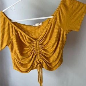 pacsun ruched mustard yellow crop top
